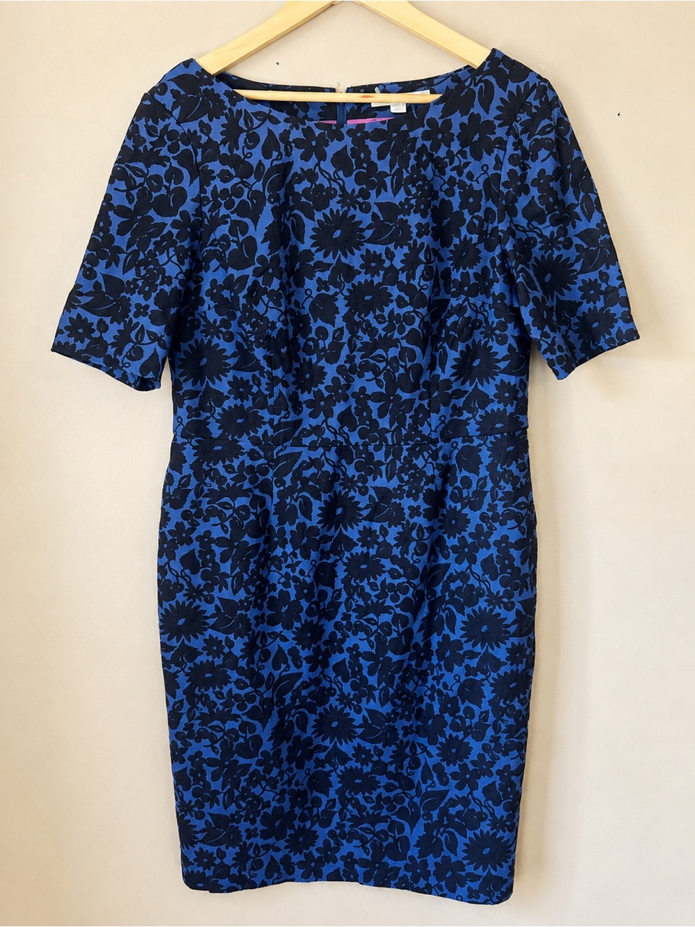 Boden Blue and Black Floral Jacquard Sheath Dress, 14R